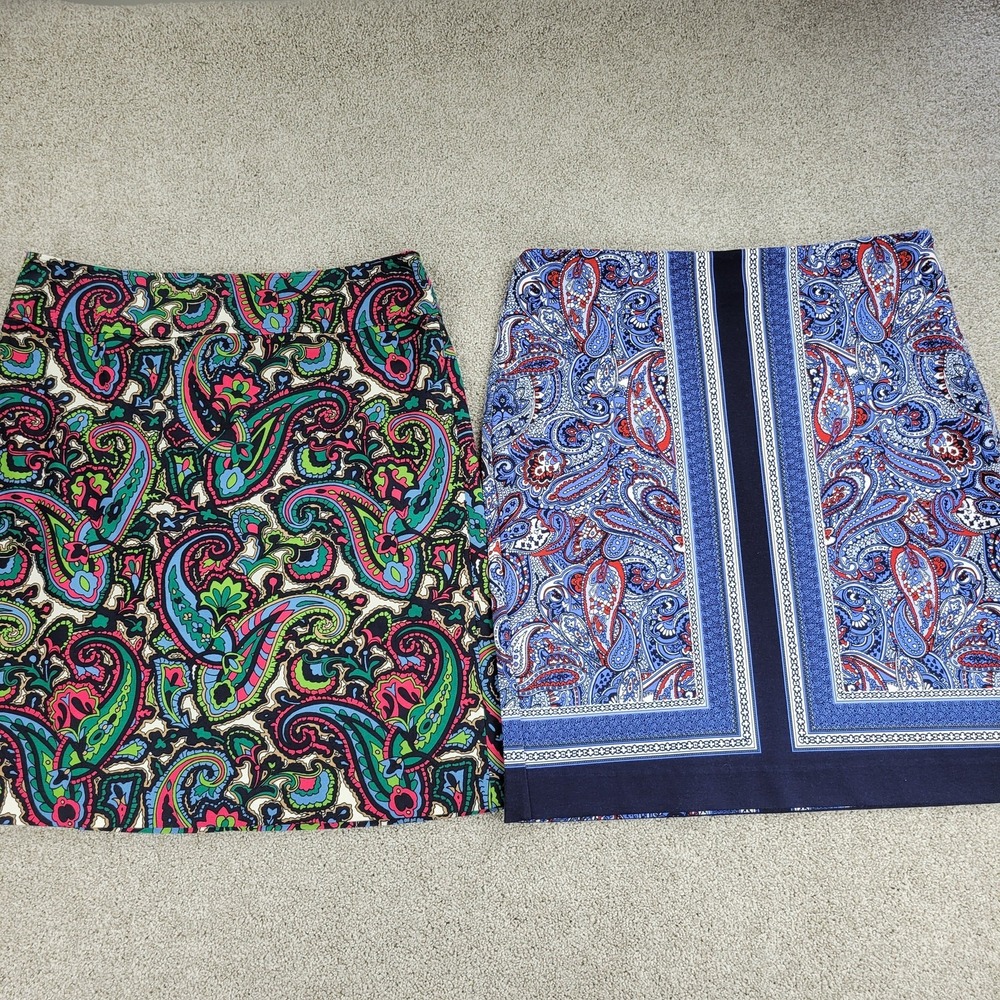Talbots Womens Skirts 12 Green Blue Paisley Pencil Straight Stretch Lot of 2